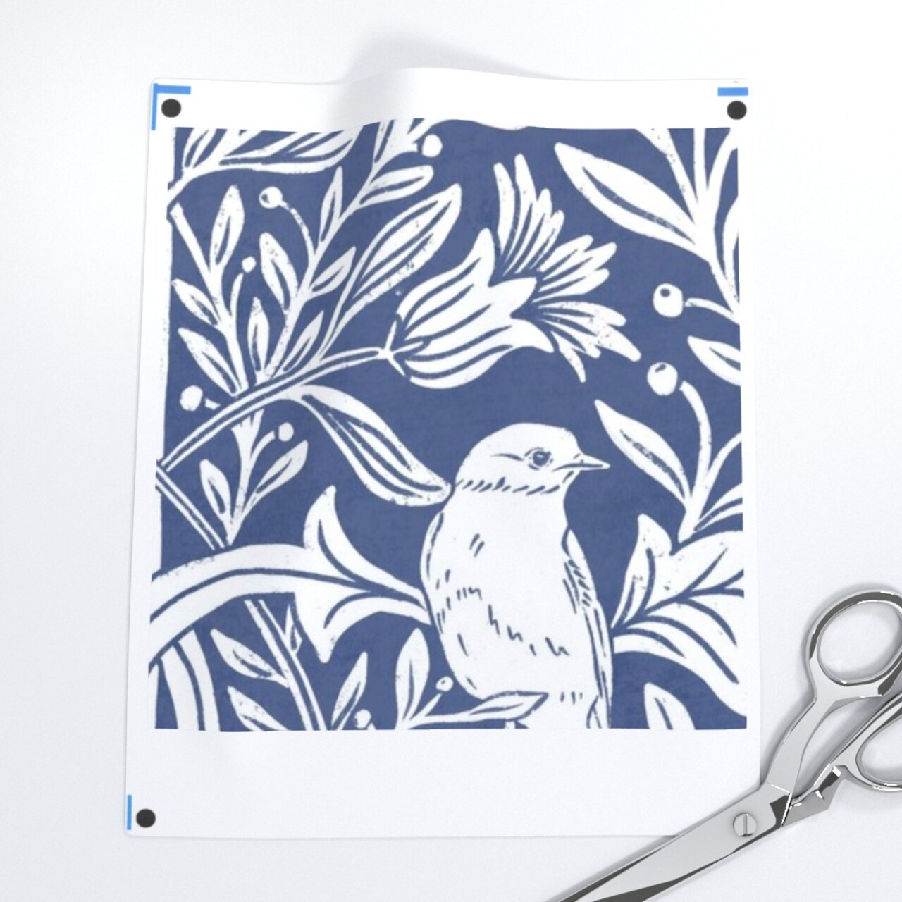 Woodland Blue Birds Traditional Block Print Botanical Floral Victorian Garden Custom Printed Fabric by Spoonflower Various Fabrics by the Yard or Fat Quarter